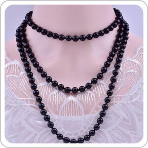 Vintage-Inspired 60” Faux Pearl Necklace with Dangle Beads - Hypoallergenic